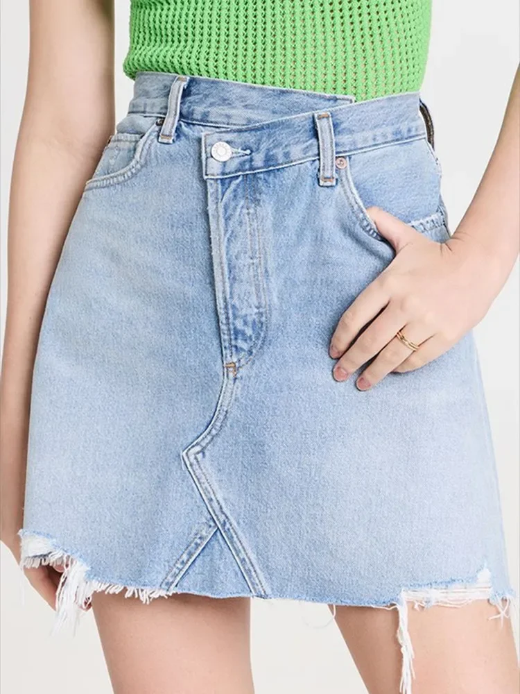 Women's Short Denim Skirt 2024 New Spring Asymmetric Design Diagonal Buckle High Waisted Slim Casual A-Line Mini Jupe
Women's Short Denim Skirt 2024 New Spring Asymmetric Design Diagonal Buckle High Waisted Slim Casual A-Line Mini Jupe