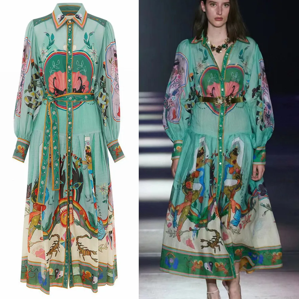 Luxury Designer Fashion Autumn Women Cotton Shirtdress Bohemian Printed Midi Dress With Long Sleeve 2023
Luxury Designer Fashion Autumn Women Cotton Shirtdress Bohemian Printed Midi Dress With Long Sleeve 2023