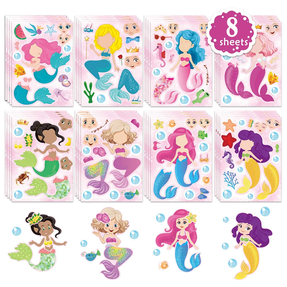 8/16Sheets Make Your Own Mermaid Puzzle Stickers For Kids Girls Game Make a Face Jigsaw Children Toys DIY Decal Party Favor Gift
8/16Sheets Make Your Own Mermaid Puzzle Stickers For Kids Girls Game Make a Face Jigsaw Children Toys DIY Decal Party Favor Gift