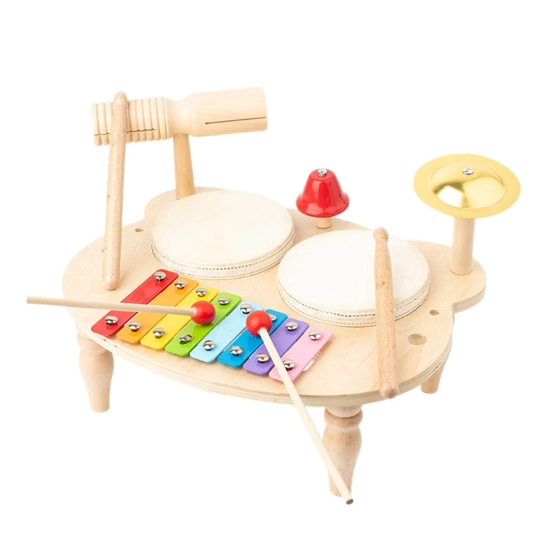 

5in1 Wooden Music Instrument Drum Set for Baby Sensory Percussion Instrument Toy Orff Music Learning Toy for Toddler