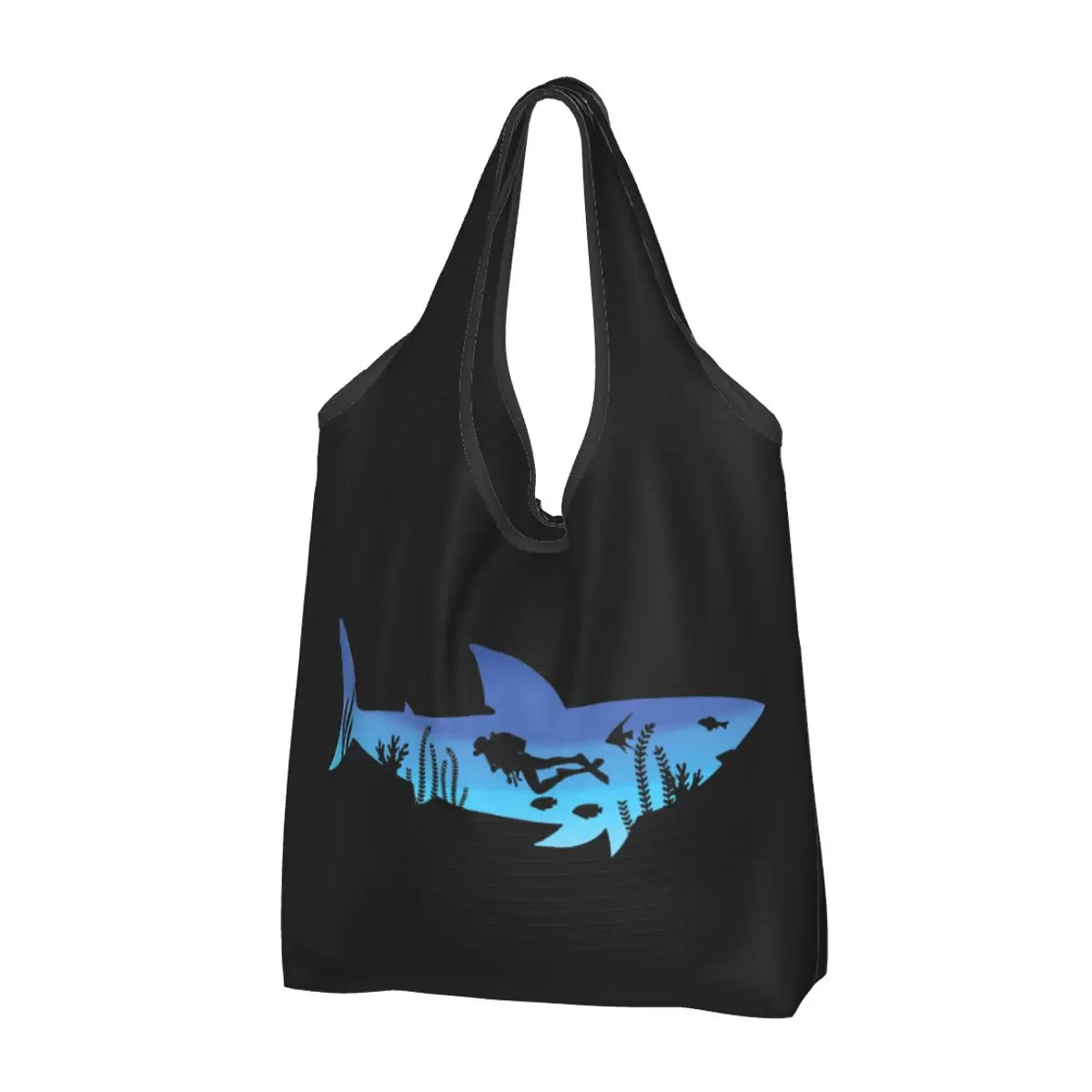 

Shark Diver Scuba Diving Dive Grocery Bag Durable Large Reusable Recycle Foldable Heavy Duty Sea Equipment Shopping Eco Bag