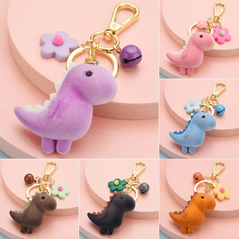 

Flocking Dinosaur Key Chain Cartoon Cute Soft Stuffed Doll Bag Pendant Car Key Ring Creative Jewelry Gifts