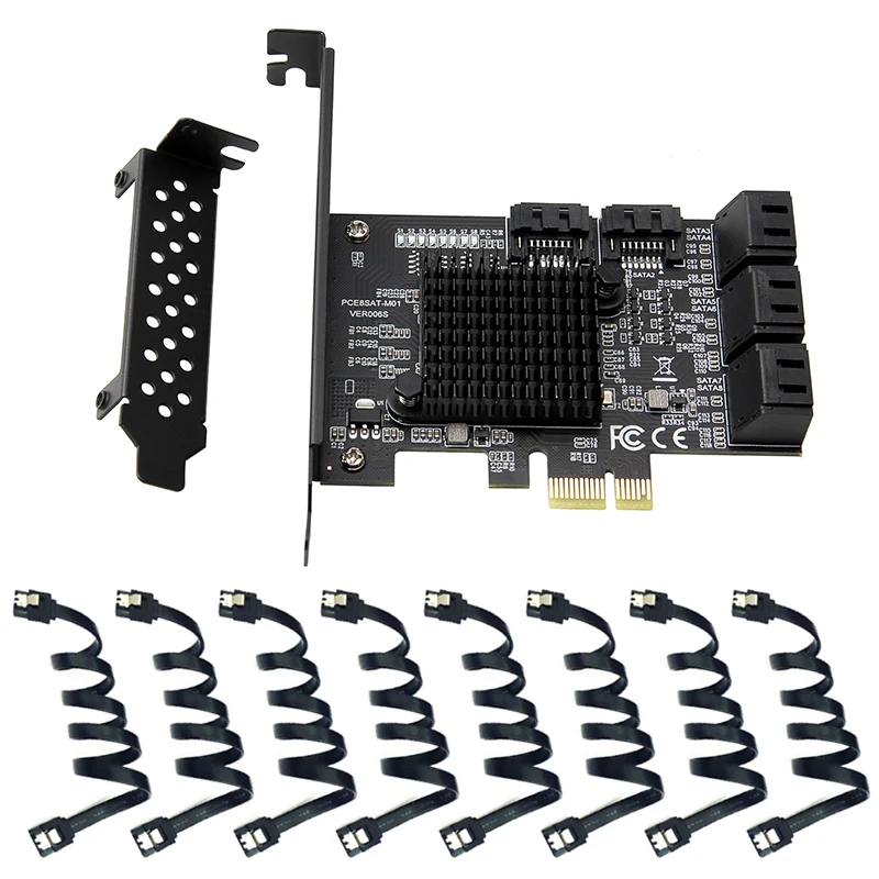 PCI-E SATA 2X 4X 8X 16X PCI-E Cards PCI Express to SATA 3.0 8-Port SATA III 6Gbps Expansion Adapter Boards with SATA3 Data Cable
PCI-E SATA 2X 4X 8X 16X PCI-E Cards PCI Express to SATA 3.0 8-Port SATA III 6Gbps Expansion Adapter Boards with SATA3 Data Cable