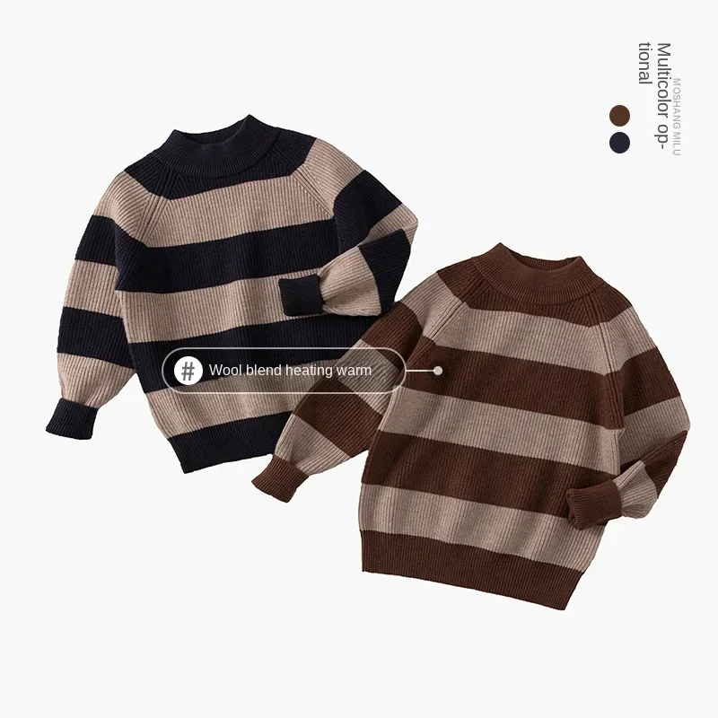 

Teenage Kids Sweater Autumn Winter Striped O-neck Warm Pullovers for Boys Wool Knitwear Casual Girls Autumn Clothes 3-12 Years