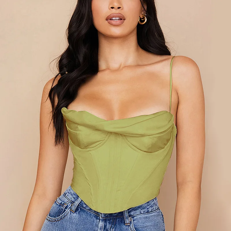 Camisoles Satin Corset Tank Top Spaghetti Strap Lining Cowl Neck Boning Padded 2Layer Zipper Bustier Sexy Crop Tops Women 2023
Camisoles Satin Corset Tank Top Spaghetti Strap Lining Cowl Neck Boning Padded 2Layer Zipper Bustier Sexy Crop Tops Women 2023
