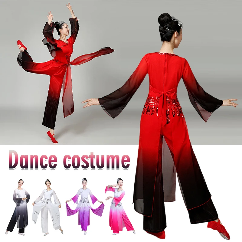 Women Classical Dance Costumes Chinese Style Ink Gradient Dance Tops Pants Set Elegant Umbrella Dance Stage Performance Drsss
Women Classical Dance Costumes Chinese Style Ink Gradient Dance Tops Pants Set Elegant Umbrella Dance Stage Performance Drsss