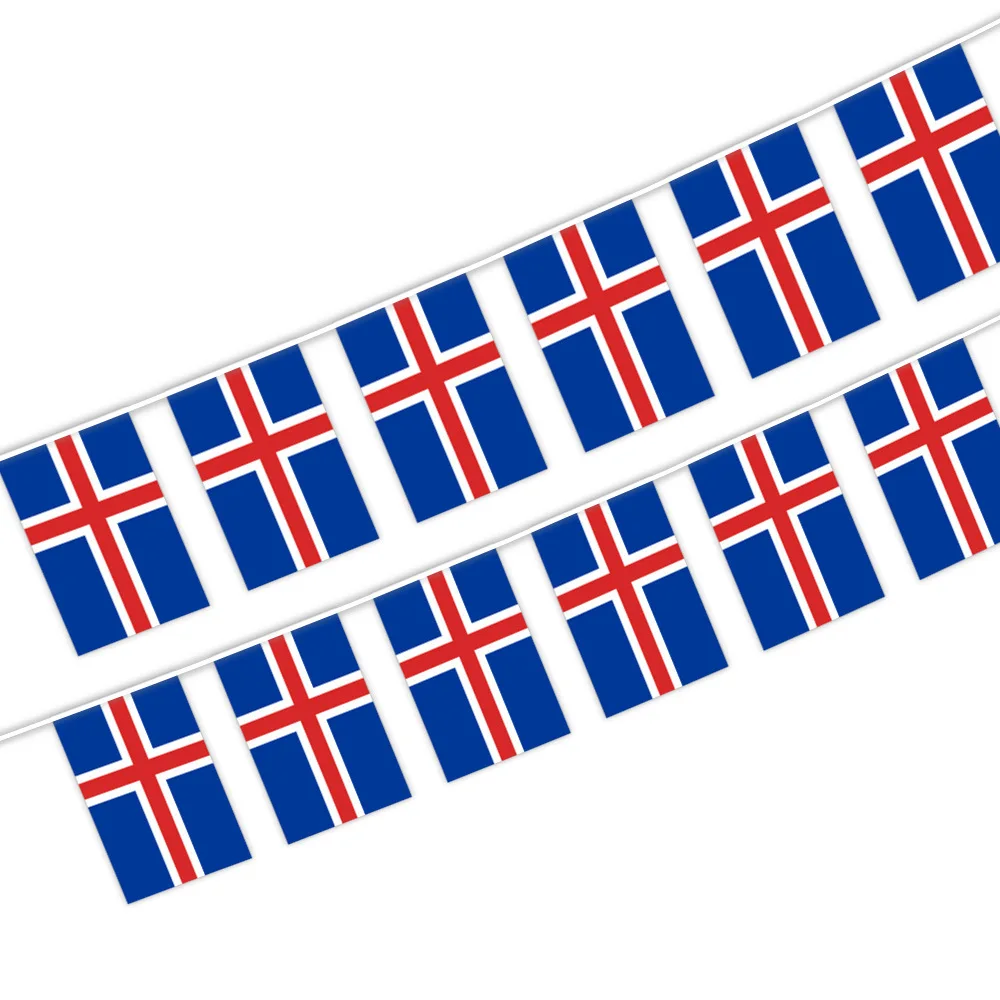 

20Pcs Flags One String National Flag Lines Hang On One Rope Lyoveldio Island Buntings 14*21cm Stream BannerString Iceland Banner