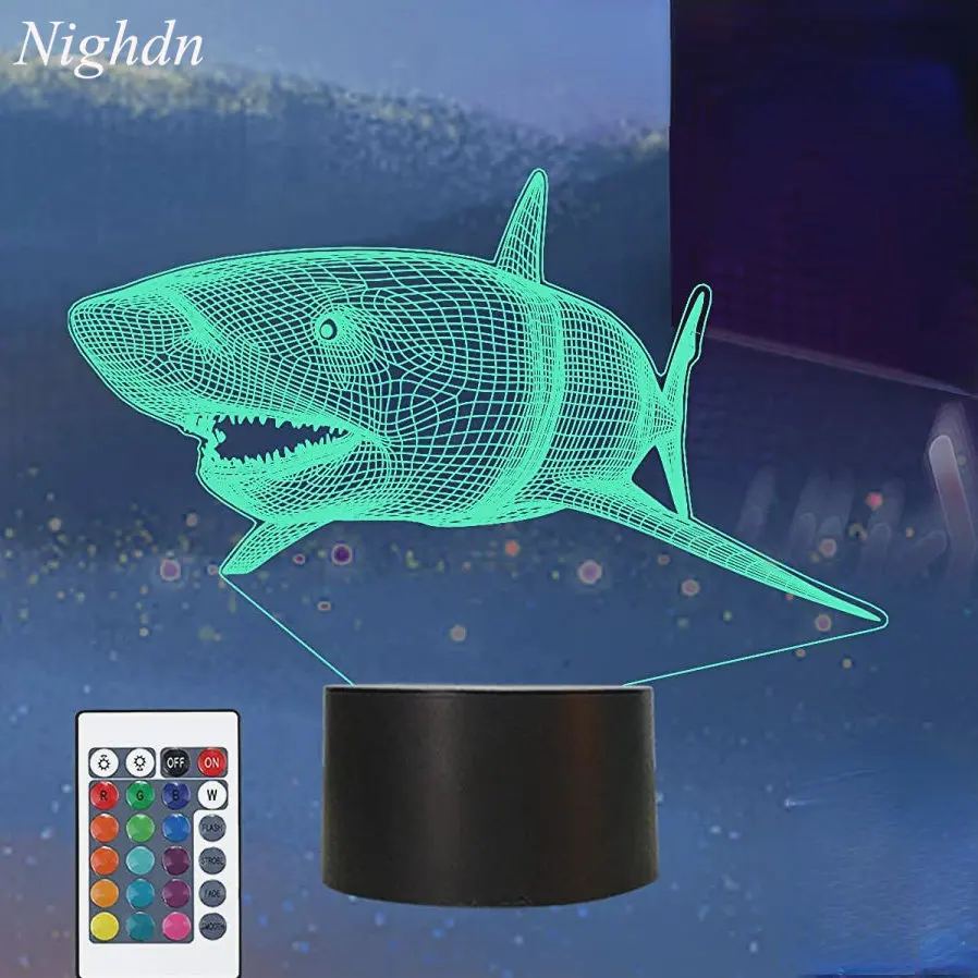 

3D Shark Lamps 3D Illusion Nightlights Led Dimmable 16 Color Changing with Remote for Kids Boys Girls Birthday Christmas Gift
