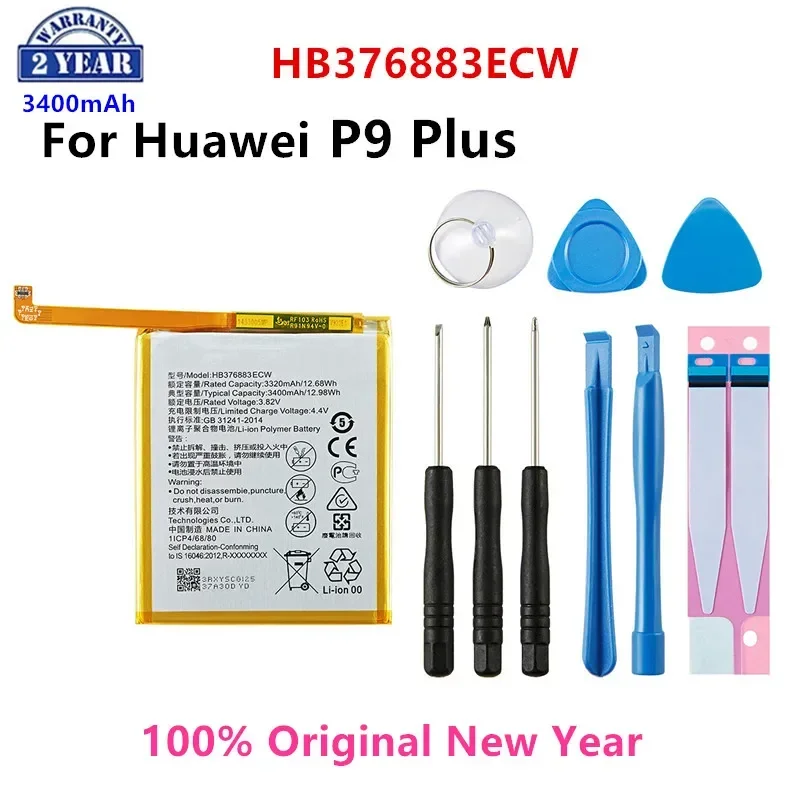 

100% Orginal HB376883ECW 3400mAh Battery For HUAWEI P9 Plus Mobile Phone Batteries+Tools