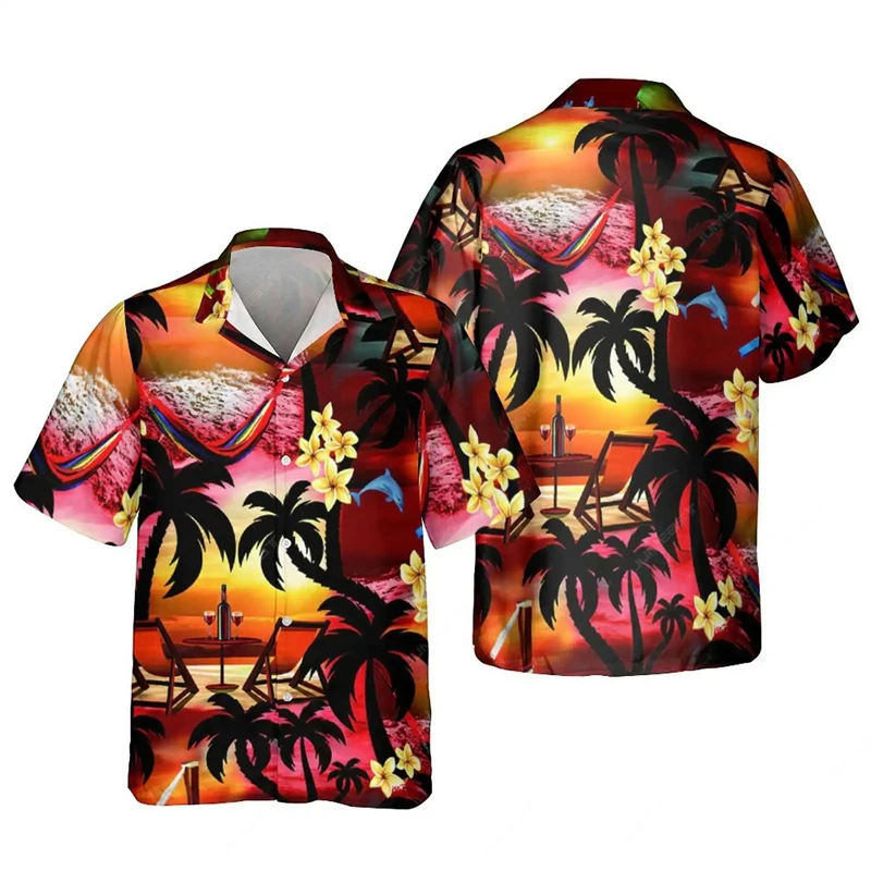 

Hawaiian Beach Coconut Trees Graphic Shirts For Men Clothing Casual Hawaii Beach Shirts Vacation Mens Short Sleeve Y2k Blouses