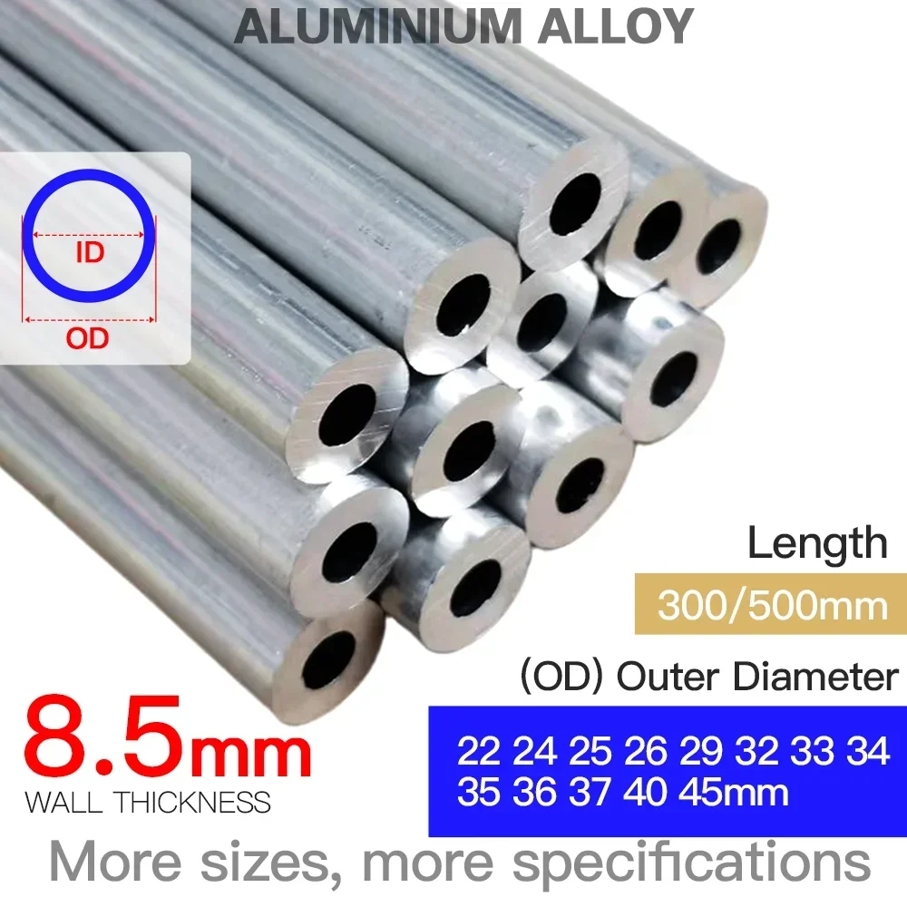 

Aluminium Pipe 8.5mm Thickness 22-45mm OD Straight 300mm 500mm Long Round 6063 Aluminum Alloy Tube