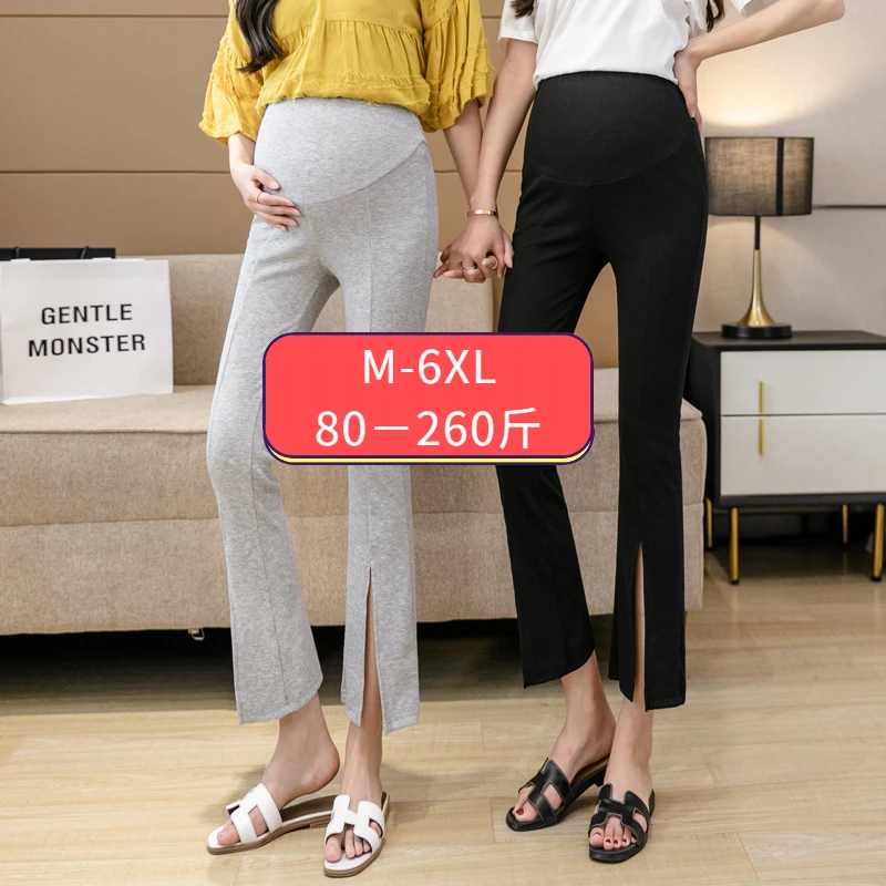 

New fat M-6XL pregnant women's nine-point flared pants summer thin cotton fashion belly pregnant women's pants 200 catties