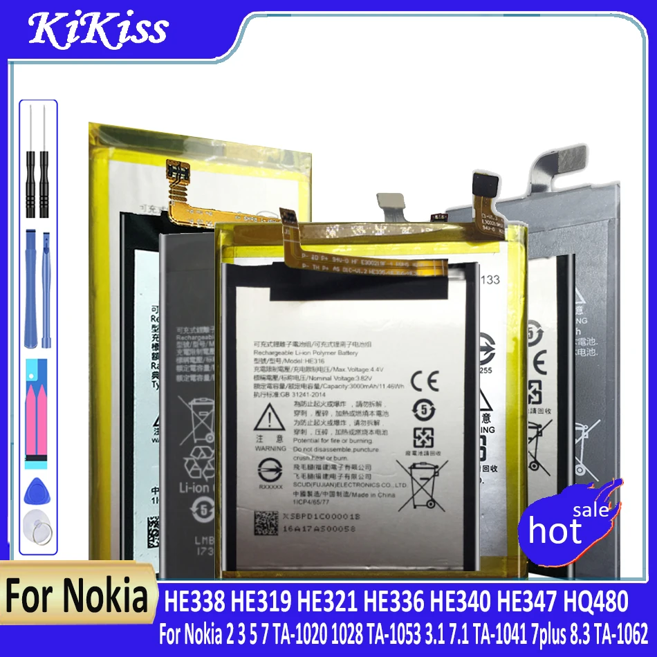 Battery for Nokia 2, 3, 5, 7, TA-1020, 1028, TA-1053, 3.1, 7.1, TA-1041, 7Plus 8.3, HE338, HE319, HE321, HE336,HE340,HE347,HQ480
Battery for Nokia 2, 3, 5, 7, TA-1020, 1028, TA-1053, 3.1, 7.1, TA-1041, 7Plus 8.3, HE338, HE319, HE321, HE336,HE340,HE347,HQ480