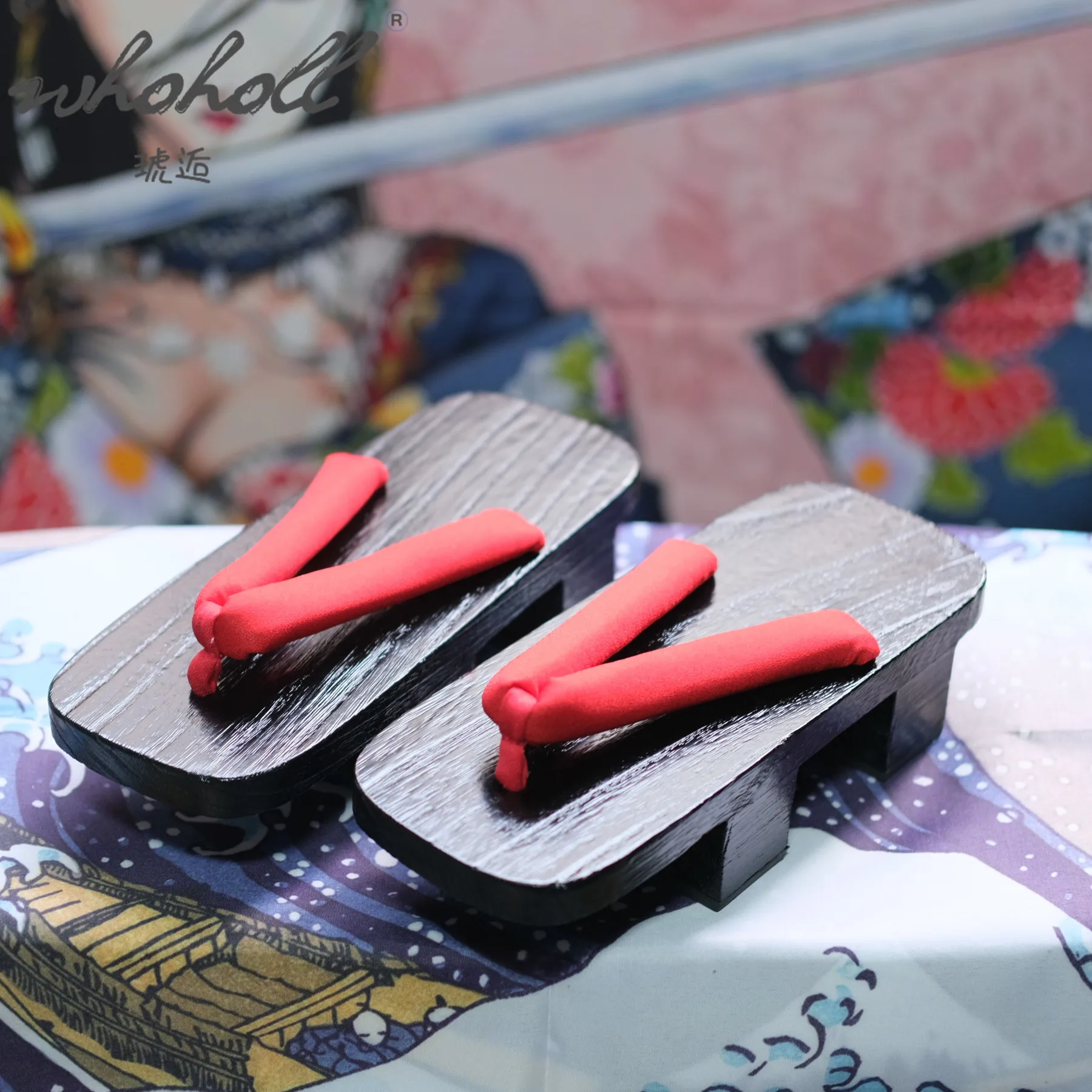 

Black Paint Wooden Geta Flip Flops Man Women Slippers Japanese Anime Coplay Costumes Two-teeth Thick Platform Wood Clogs Shoes