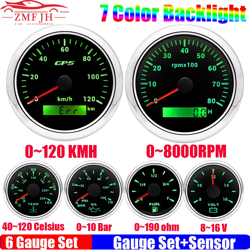 7 Color Light 6 Gauge Set GPS Speedometer+Tachometer+Water Temp+Oil Pressure+Voltmeter+Fuel Level Gauge with Sensor 0-190 ohm
7 Color Light 6 Gauge Set GPS Speedometer+Tachometer+Water Temp+Oil Pressure+Voltmeter+Fuel Level Gauge with Sensor 0-190 ohm