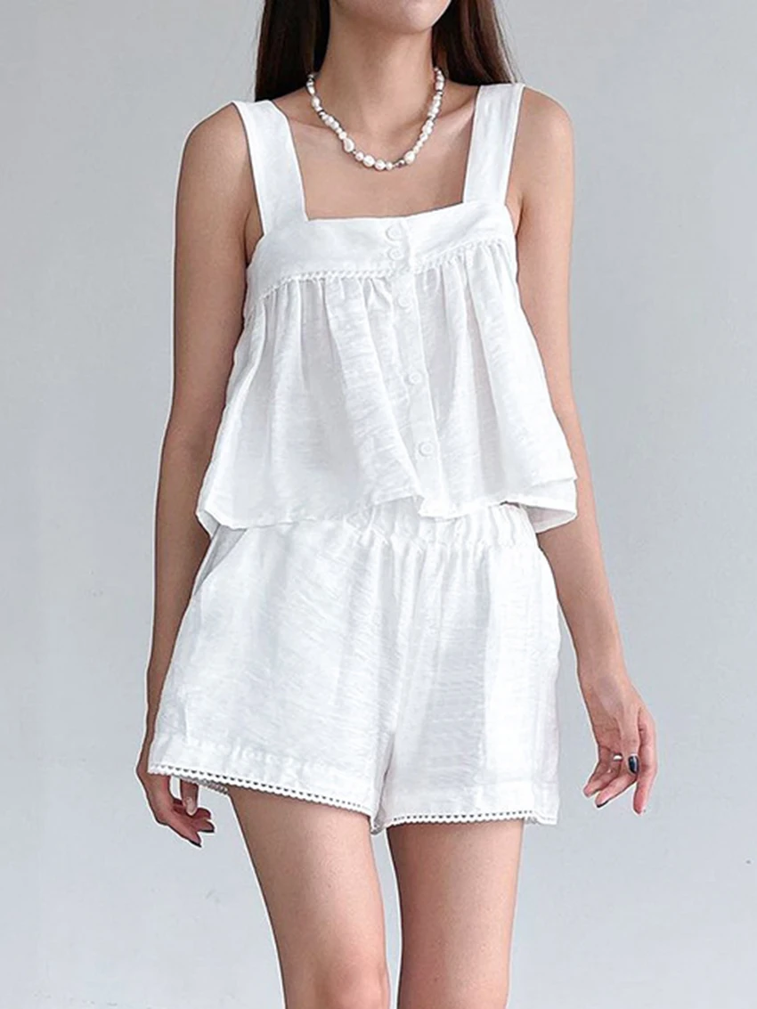 

Marthaqiqi Summer Ladies Nightwear Set Sexy Tank Tops Sleepwear Backless Nightgowns Sleeveless Nightie Shorts Female Pajama Suit