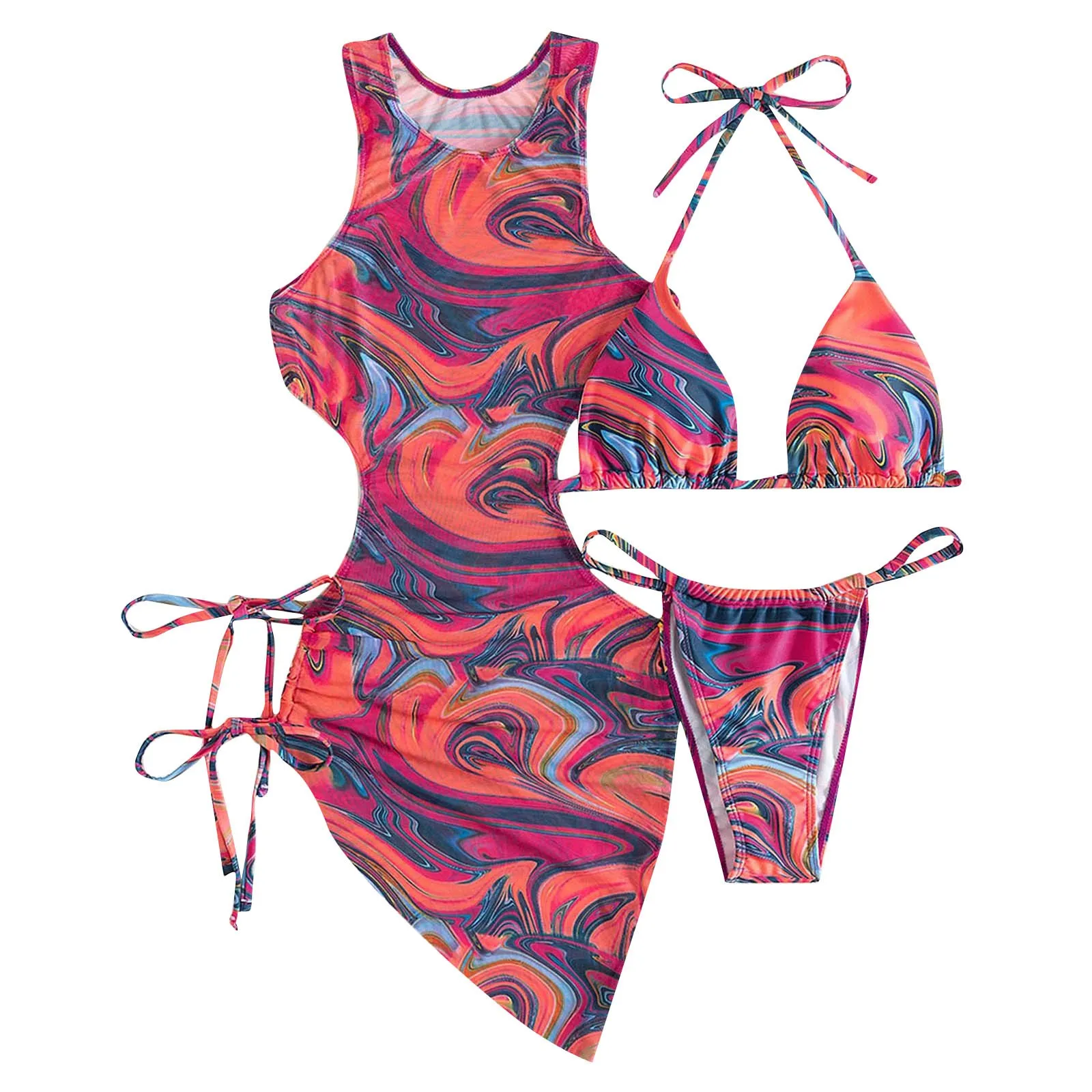 

Новинка 2023, женский купальник в стиле ретро с принтом, комплект из двух предметов, одежда для плавания, шифоновое платье с длинной юбкой, элегантная женская пляжная одежда из сетчатой ткани
