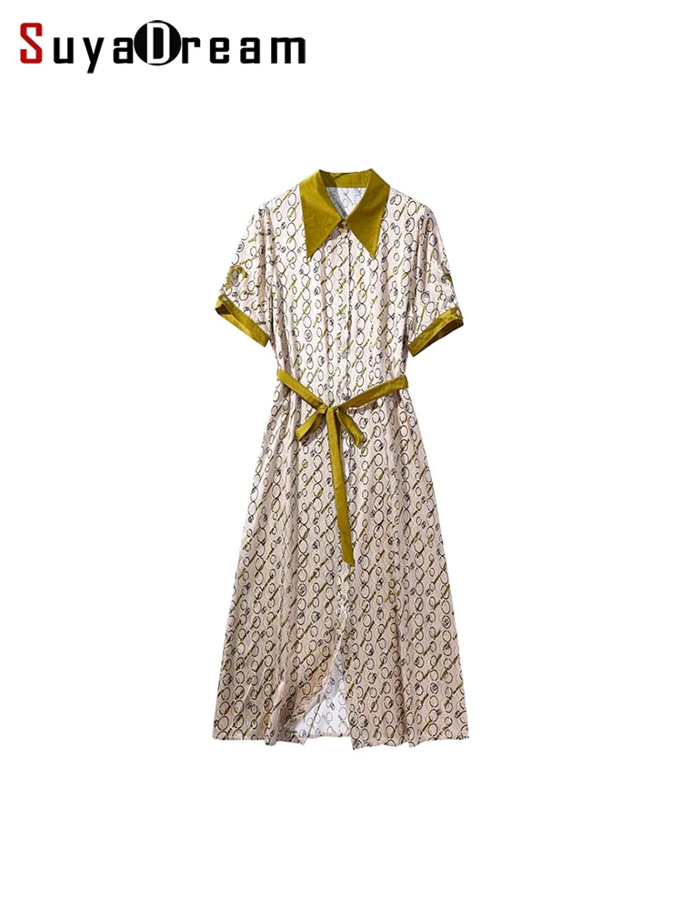 

Платье-рубашка SuyaDream женское, платье средней длины из 91.8% натурального шелка с поясом, одежда для весны и лета 2024
