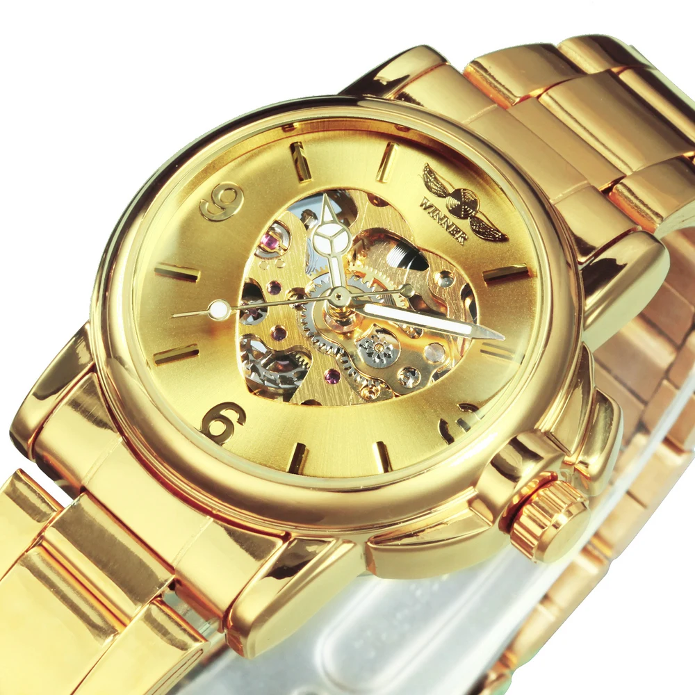 

Fashion Winner Brand Watches Women Watch 2022 Automatic Mechanical Golden Heart Skeleton Dial Stainless Steel Band Elegant Lady