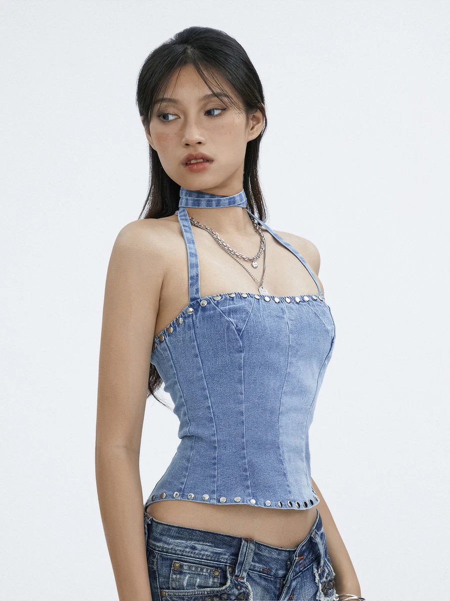 Sexy Slim Fit Camisole Women Halter Tank Tops Summer Sleeveless Contrast Color Denim Tanks Y2K Rivet Vests Party Fairy Clothes
Sexy Slim Fit Camisole Women Halter Tank Tops Summer Sleeveless Contrast Color Denim Tanks Y2K Rivet Vests Party Fairy Clothes