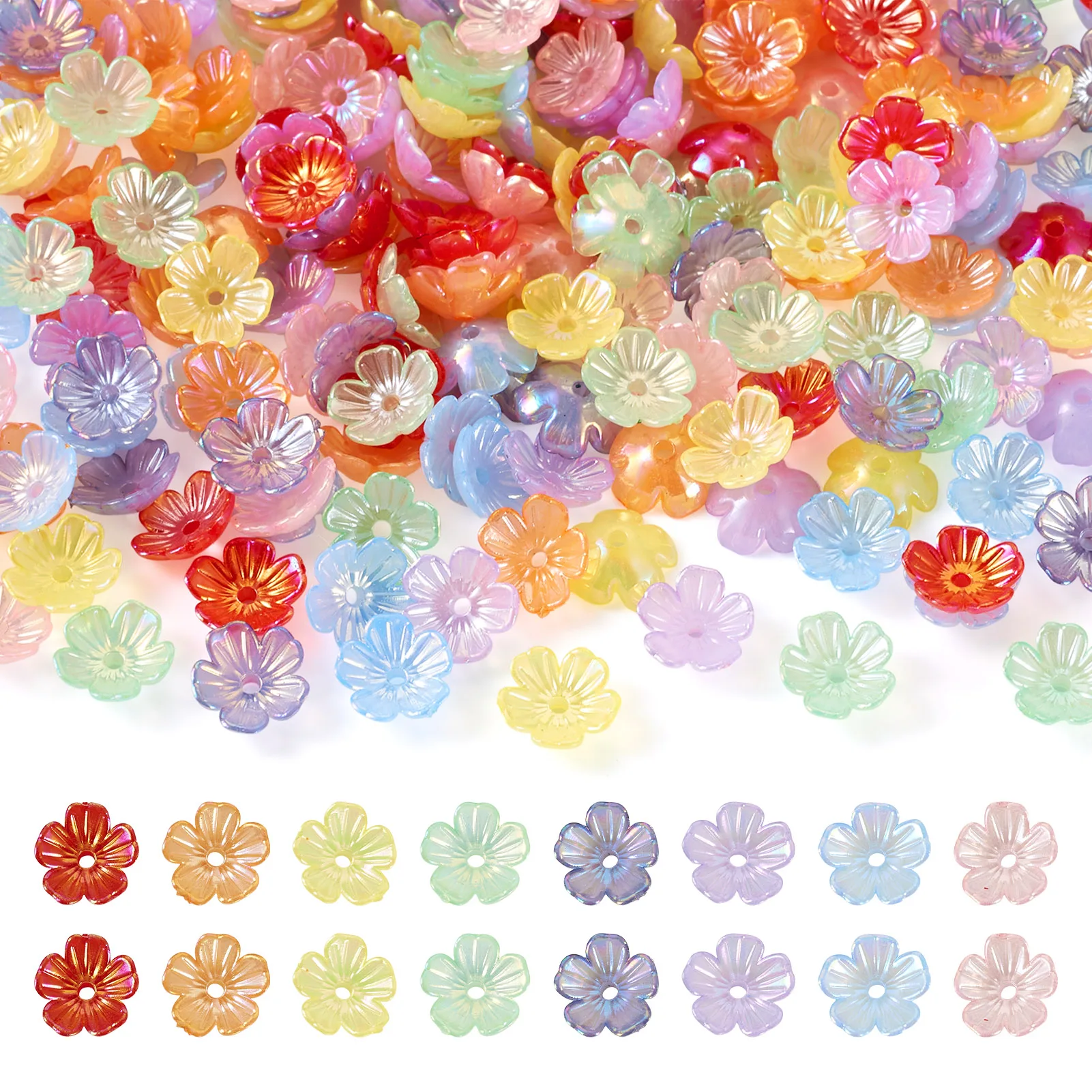 

280pcs 10x4mm Acrylic Flower Bead Caps Colorful Petal End Bead Caps for Women Girls Dangle Earrings Jewelry Making Accessories