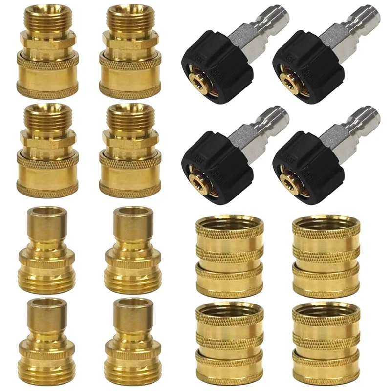 16Pcs Brass Pressure Washer Adapter Quick Disconnect Kit, M22 Swivel To 3/8 Inch Quick Connect, 3/4 Inch To Quick Release
16Pcs Brass Pressure Washer Adapter Quick Disconnect Kit, M22 Swivel To 3/8 Inch Quick Connect, 3/4 Inch To Quick Release