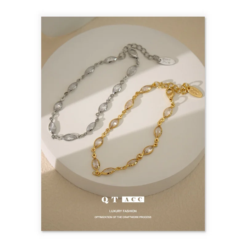 Латунное покрытие, настоящий золотой/Платиновый, модный, минималистичный, летний, для отпуска, стиль, циркониевый браслет, наконечник