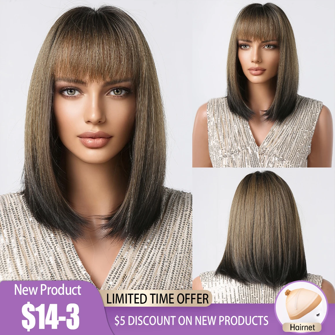 Short Ombre Brown Wig with Bangs Natural Straight Soft Wig for Women Silky Daily Party Use Synthetic Hair High Temperature Fiber
Short Ombre Brown Wig with Bangs Natural Straight Soft Wig for Women Silky Daily Party Use Synthetic Hair High Temperature Fiber
