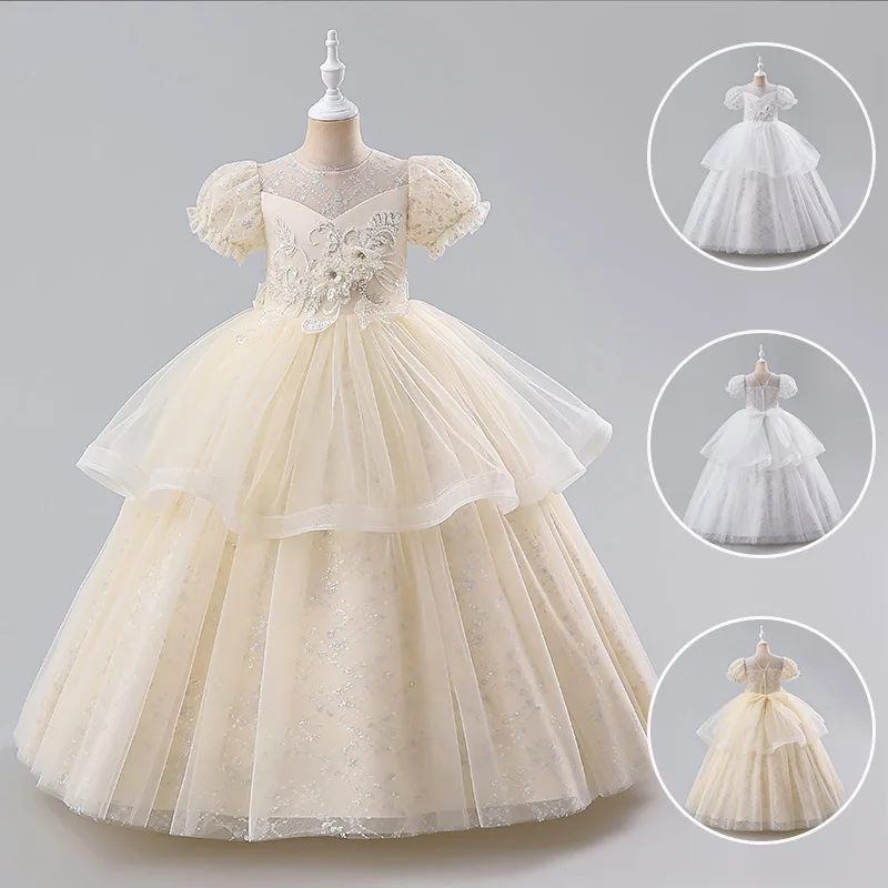 

Детское бальное платье с блестками, платье принцессы с цветами для девочек, элегантный костюм принцессы для маленьких детей на день рождения, свадьбу, вечеринку, костюм сатина, 2023
