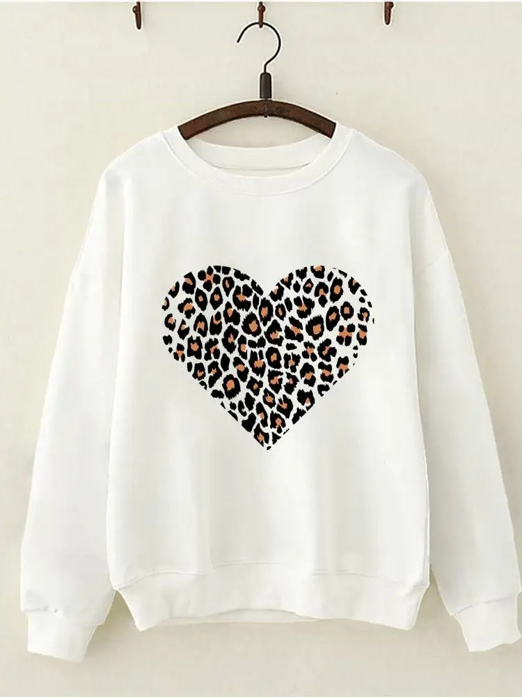 

Пуловеры, Повседневная зимняя Весенняя флисовая модная одежда с принтом, трендовая Женская одежда с леопардовым принтом сердец, женская одежда, свитшоты с графическим рисунком