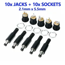 10 Pairs 2.5mm X 5.5mm DC Male Jack Plug Female Socket Panel Mount Connector DIY Laptop CCTV Camera Wire Cable Connectors
10 Pairs 2.5mm X 5.5mm DC Male Jack Plug Female Socket Panel Mount Connector DIY Laptop CCTV Camera Wire Cable Connectors