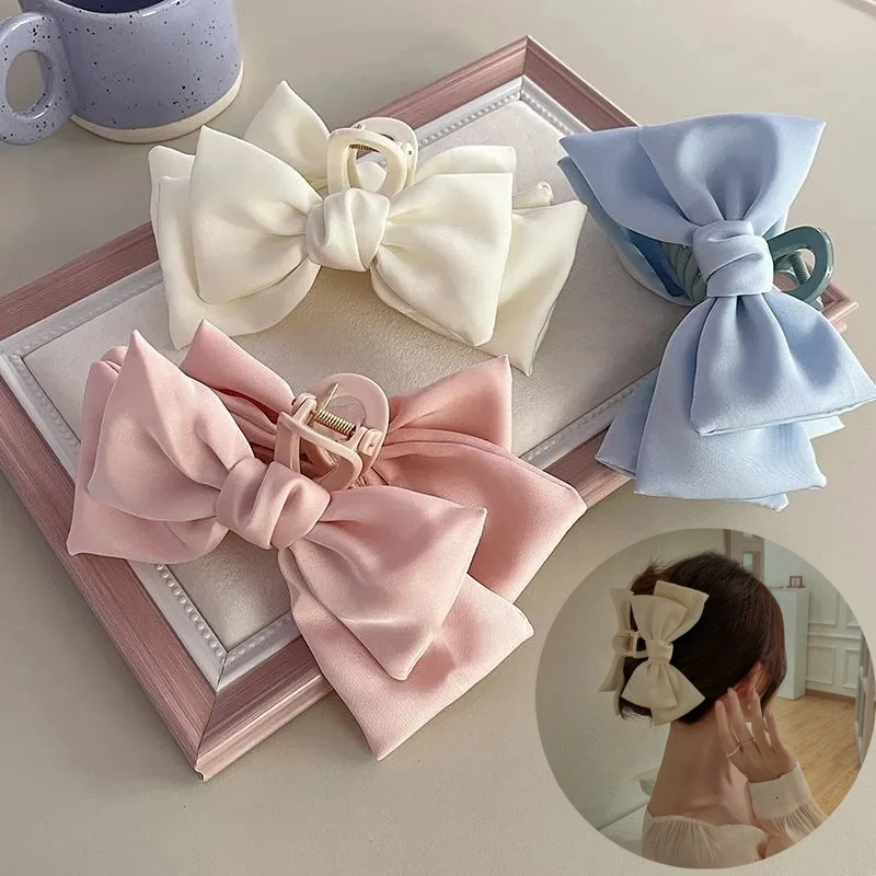 

Sweet Mesh Tulle Big Bow Hair Claw Clips for Women White Black Bowknot Pearl Hair Clamp Hairpin Headdress Accessories