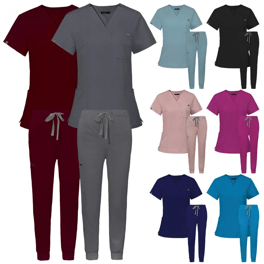 

Short Sleeve Nursing Uniforms Scrubs Surgical Nurse Women V-neck Pocket Workwear Dentist Medical Uniforms Men Clinic Scrub Suit