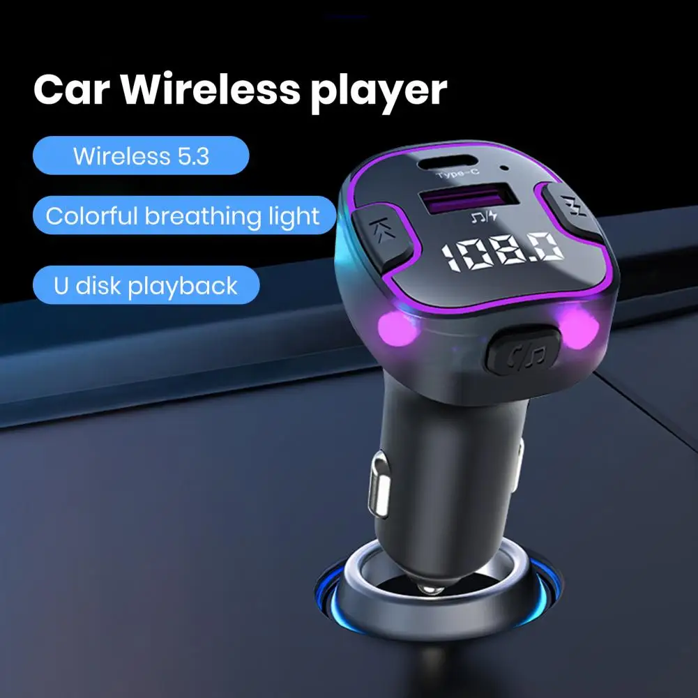 

Car Bluetooth 5.0 Charger FM Transmitter PD 15W Type-C Dual USB 3.1A Colorful Ambient Light Cigarette lighter MP3 Music Player