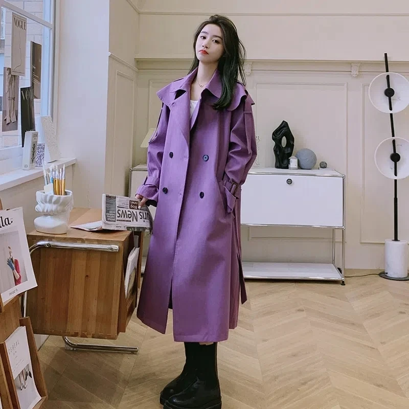 Mid-Length Purple Windbreaker With Sashes Casual Lapel Long Sleeve Double-breasted Trench Coat Spring Autumn New Women Overcoat
Mid-Length Purple Windbreaker With Sashes Casual Lapel Long Sleeve Double-breasted Trench Coat Spring Autumn New Women Overcoat