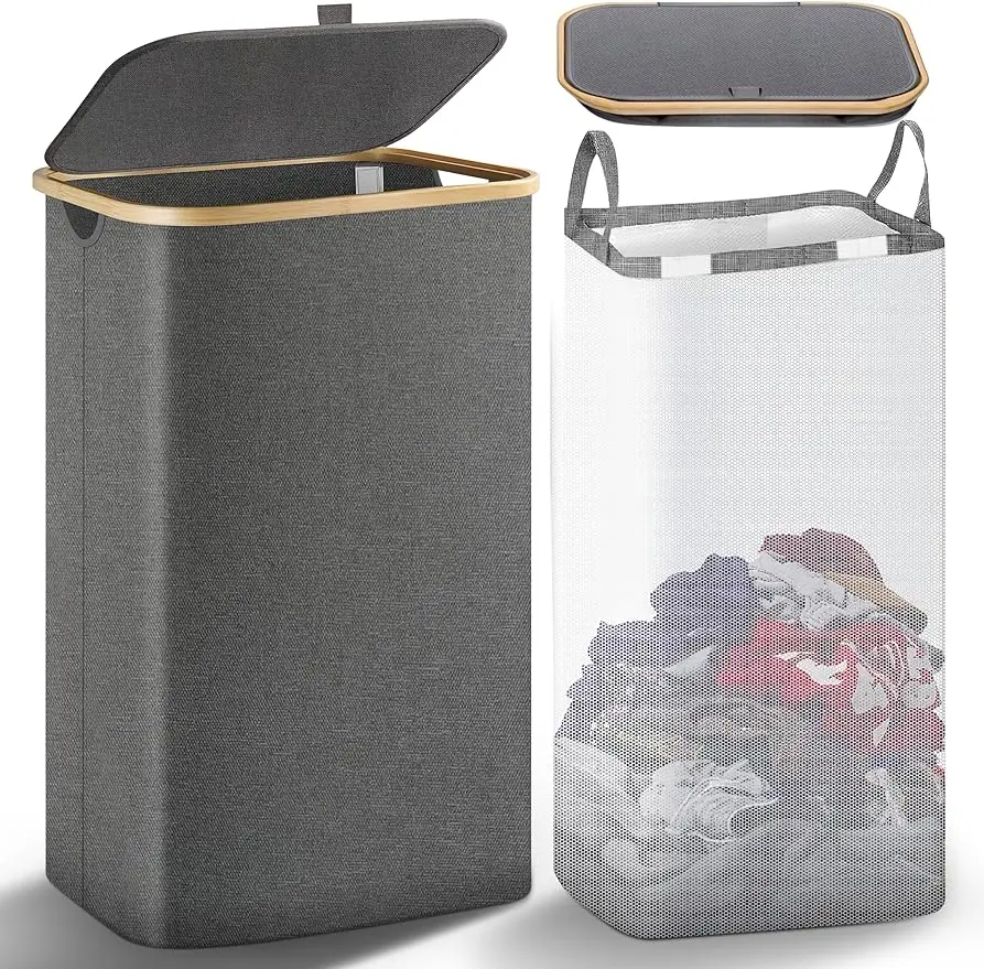 Grey laundry hamper with lid 105L Hampers for Laundry with Lid & Handle Collapsible Laundry basket with Removable Inner Bag
Grey laundry hamper with lid 105L Hampers for Laundry with Lid & Handle Collapsible Laundry basket with Removable Inner Bag