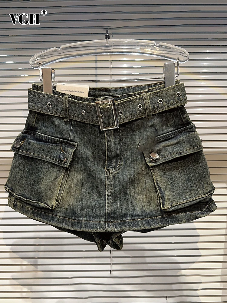 VGH Solid Patchwork Belt Denim Shorts Skirts For Women High Waist Lined Spliced Pocket Minimalist Shorts Female Fashion Clothes
VGH Solid Patchwork Belt Denim Shorts Skirts For Women High Waist Lined Spliced Pocket Minimalist Shorts Female Fashion Clothes