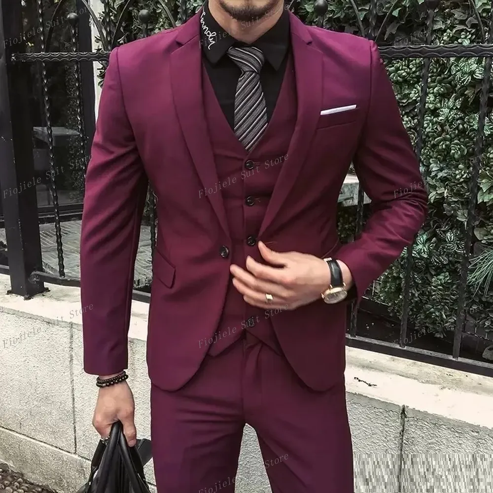 Purple Red Tuxedo Jackets Groom Wedding Suits For Mens Slim Fit 3 Pieces Dress Masculino Ternos Homme
Purple Red Tuxedo Jackets Groom Wedding Suits For Mens Slim Fit 3 Pieces Dress Masculino Ternos Homme