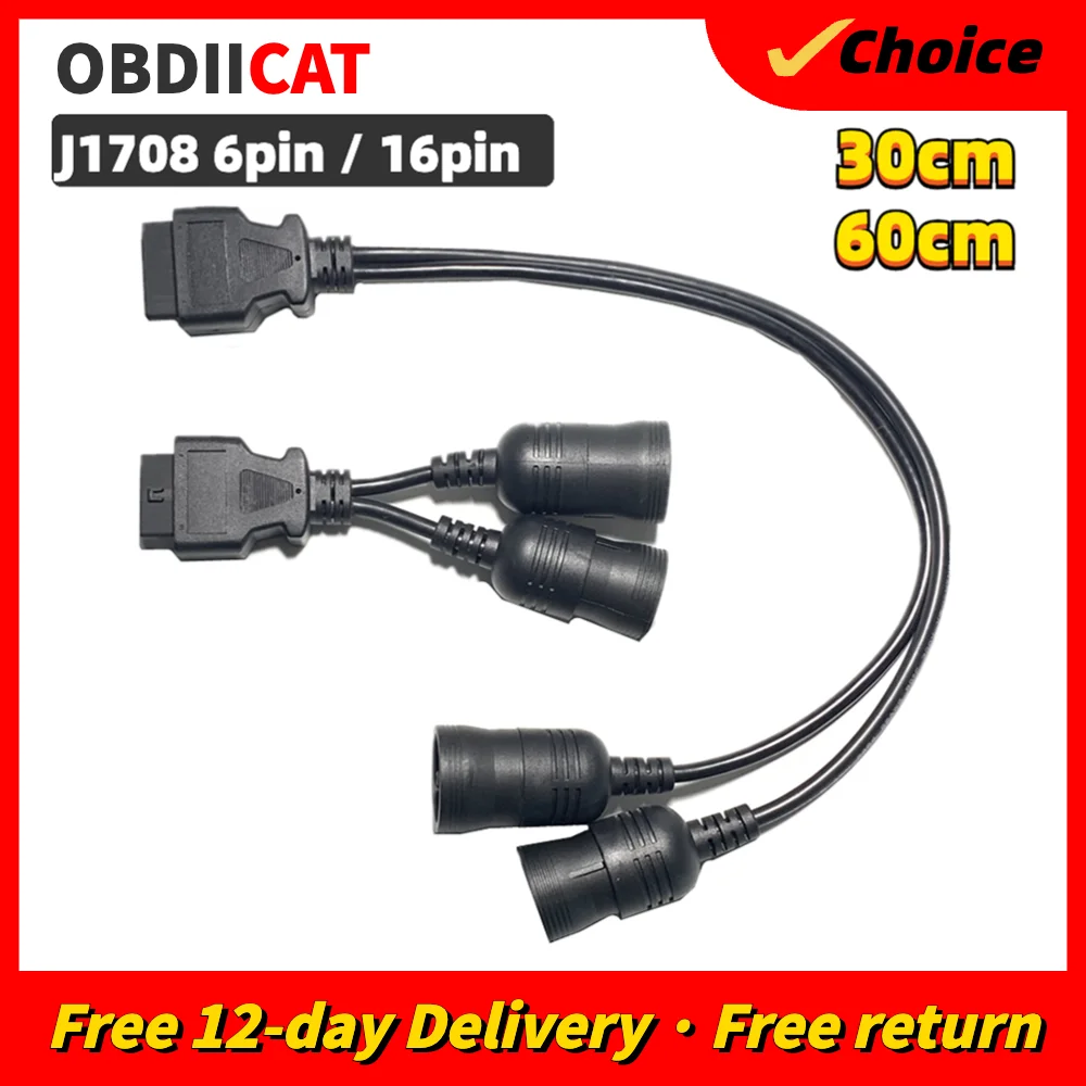 

Newest Car Truck Y Cable OBD OBD2 16pin Female To J1708 30CM 60CM 6pin/ J1939 9pin J1962F To J1708/J1939 OBDII Y Cable