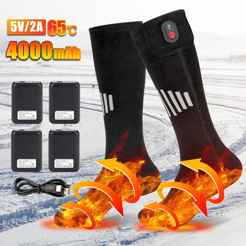 

Heated Socks Winter Warmth 5000mAh USB Rechargeable 65℃ Heating Socks Motorcycle Outdoor Heated Boots Snowmobile Skiing Sock