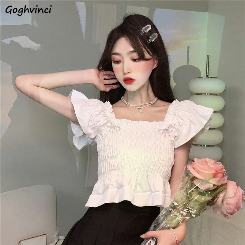 Cropped Shirts Women Summer Folds Trendy Solid Sweet Elegant Streetwear All-match Sexy Square Collar Thin Slim Tender Korean Ins
Cropped Shirts Women Summer Folds Trendy Solid Sweet Elegant Streetwear All-match Sexy Square Collar Thin Slim Tender Korean Ins