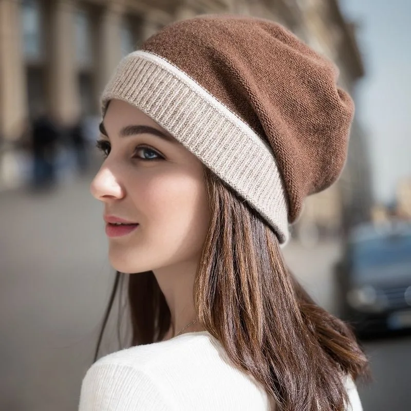 

Winter Knitted Beanie Hat for Women Men Warm Contrast Beanies Casual Slouchy Cashmere Wool Hats Female Baggy Cap Cheap New