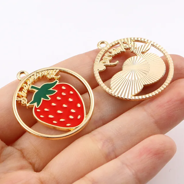 Pendentifs en émail en forme de fraise pour collier, 10 pièces, breloques en forme de pomme de cerisier, pour la fabrication de bijoux, 3.1cm x 2.8cm 2