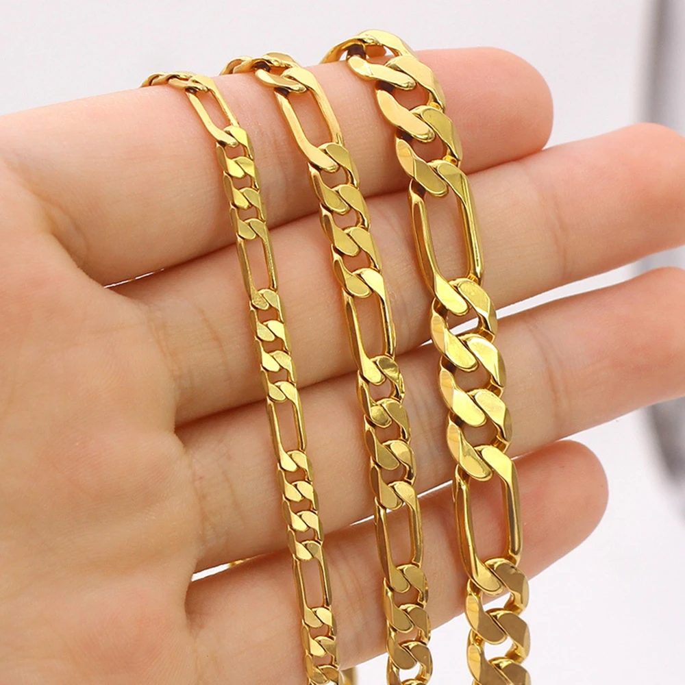 

Ожерелье-цепочка «Фигаро» мужское, классическое колье до ключиц с 18-каратным золотом желтого цвета, Подарочная бижутерия длиной 60 см, 7 мм/10 мм/12 мм