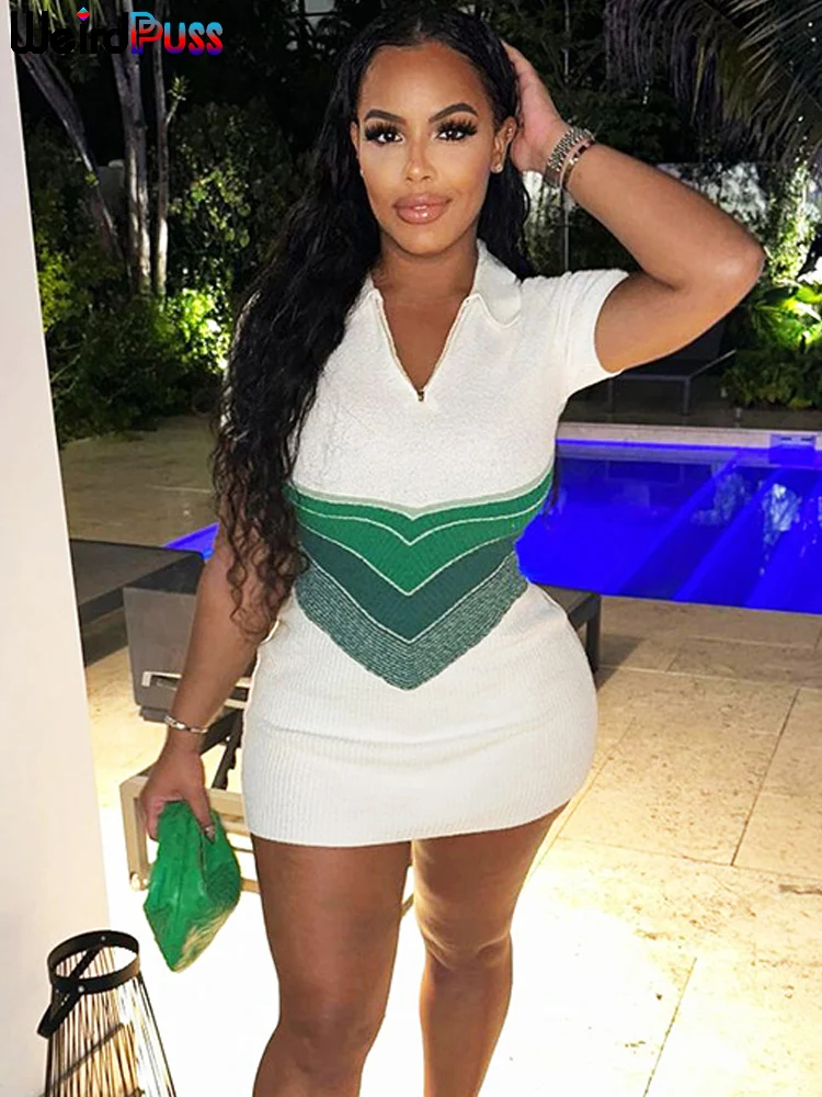 Weird Puss Knit Zipper Dress Women Summer Short Sleeve Patchwork Stretch Office Lady Streetwear Casual Sporty Skinnymini Bodycon
Weird Puss Knit Zipper Dress Women Summer Short Sleeve Patchwork Stretch Office Lady Streetwear Casual Sporty Skinnymini Bodycon