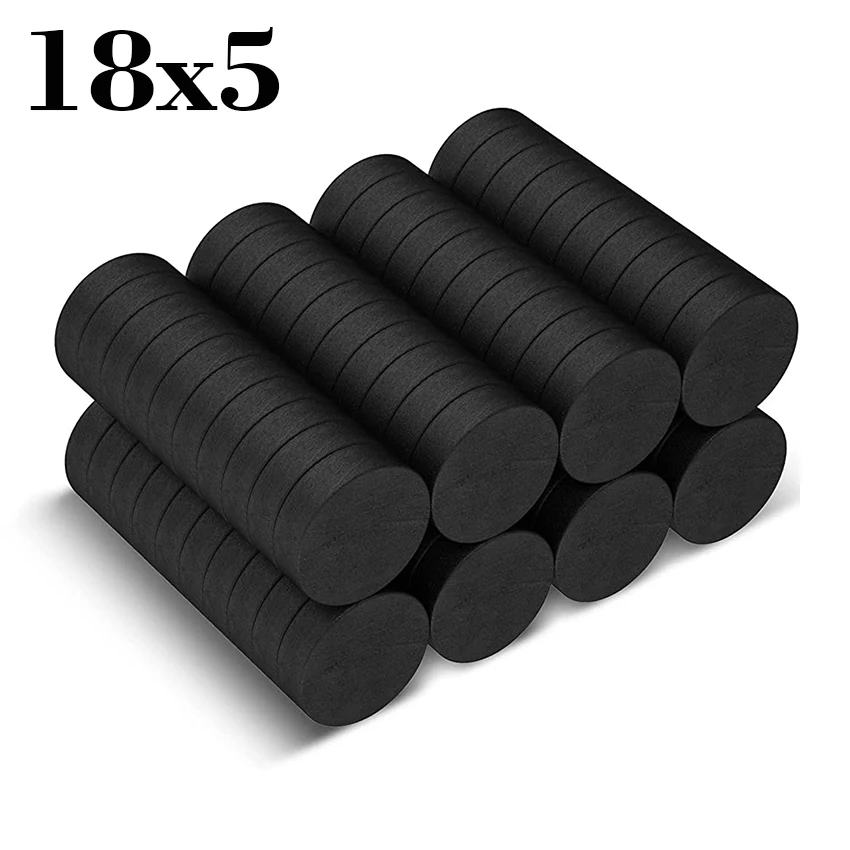 

50~80pcs 18x5 Ferrite Magnet Y30 Strong Magnetic Black Round Rare Earth Permanent Magnets Industrial Crafts Refrigerator Magnet