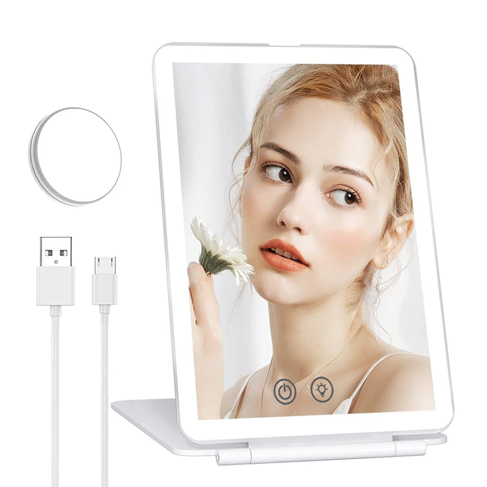 

1X 10X зеркало для макияжа, домашний сенсорный экран с регулируемой яркостью, перезаряжаемый от USB, косметическое портативное умное настольное с 3-цветной компактной подсветкой