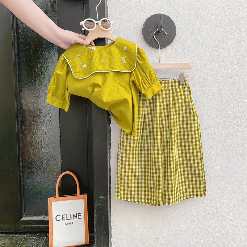 Kids Clothes Sets 2023Summer New Fashion Shirt & Plaid Wide Leg Pants Two-piece Set Fashion Clothes Kids Clothing for Girls
Kids Clothes Sets 2023Summer New Fashion Shirt & Plaid Wide Leg Pants Two-piece Set Fashion Clothes Kids Clothing for Girls
