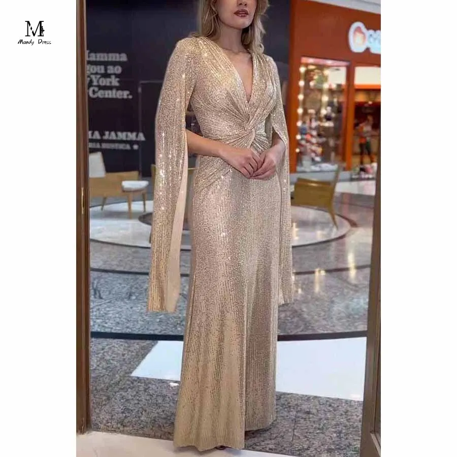 Autumn Winter Elegant Sequins Evening Dress Women Luxury V-neck Cloak Sleeve Slim Party Sexy Maxi Dress for Women
Autumn Winter Elegant Sequins Evening Dress Women Luxury V-neck Cloak Sleeve Slim Party Sexy Maxi Dress for Women