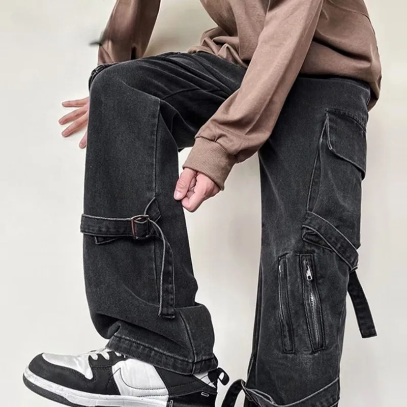 

Джинсы-карго для мужчин и женщин Y2K, широкие брюки-клеш из денима, мешковатые прямые штаны, уличная одежда
